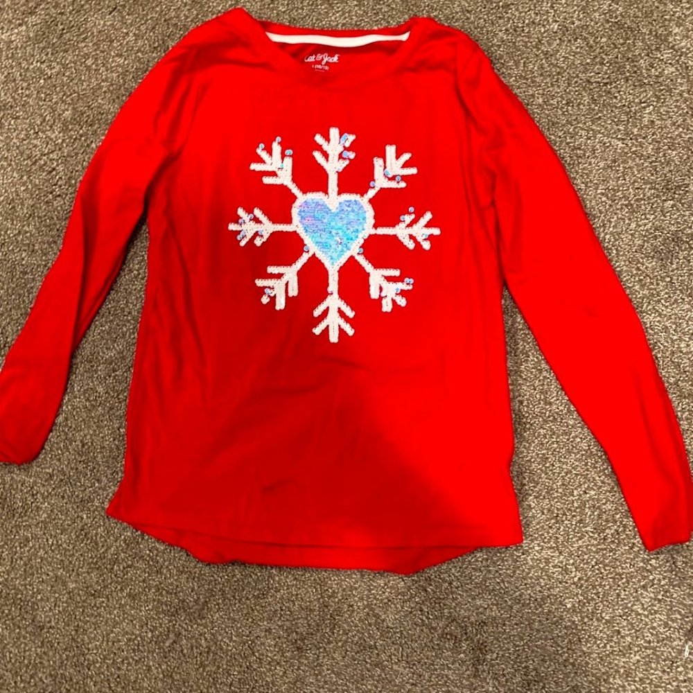 Cat & Jack 10/12 Long sleeve Flippable Snowflake T